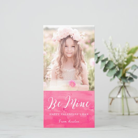 Roze Waterverf Was Valentijnsdag Fotokaart Feestdagenkaart (Staand voorkant)