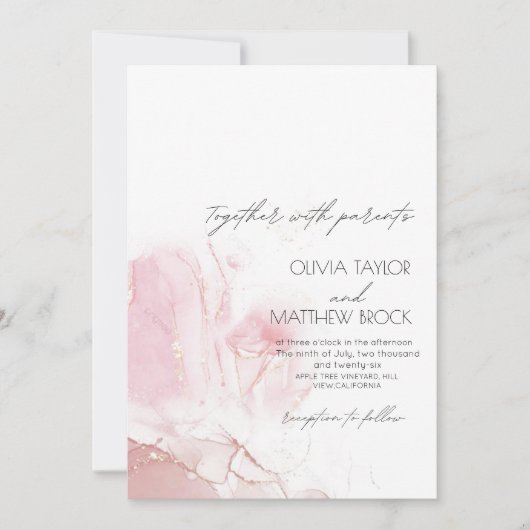 Roze Waterverf Wash | Elegante en moderne bruiloft Kaart (Voorkant)