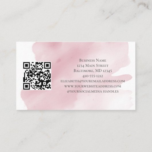 Roze Waterverf Wash Splash QR Code Vrouwelijk Visitekaartje (Achterkant)
