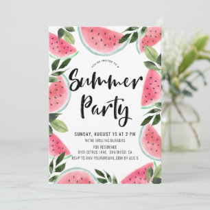 Roze Waterverf Watermeloen Summer Party Kaart