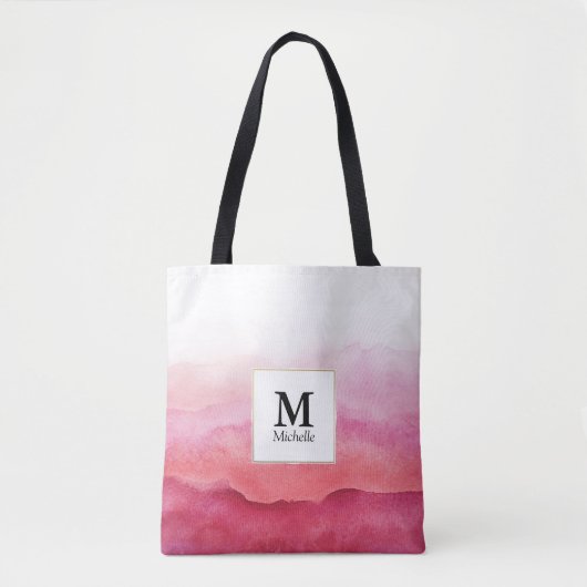 Roze Waterverf Waves Monogram Canvas tas (Voorkant)