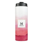 Roze Waterverf Waves Monogram Thermosbeker (Voorkant)