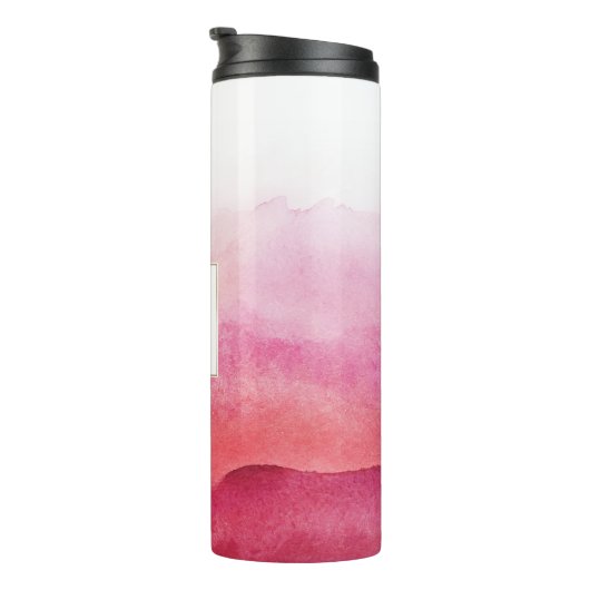 Roze Waterverf Waves Monogram Thermosbeker (Geroteerd rechts)