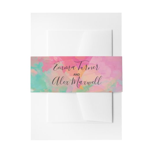 Roze Waterverf | Weddenschap Belly Band Uitnodigingen Wikkel (Voorkant Voorbeeld)