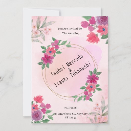 Roze Waterverf Weddenschap Kaart (Voorkant)