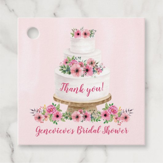 Roze Waterverf Wedding Cake Dank je Bedankjes Labels (Voorkant)