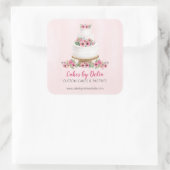 Roze Waterverf Wedding Cake Promotie Vierkante Sticker (Tas)
