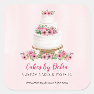 Roze Waterverf Wedding Cake Promotie Vierkante Sticker