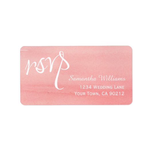 Roze Waterverf Wedding RSVP-labels Etiket (Voorkant)