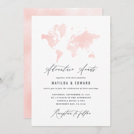 Roze waterverf wereldkaart bruiloft (Voorkant / Achterkant)