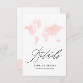 Roze waterverf wereldkaart bruiloft details RSVP kaartje (Voorkant / Achterkant)