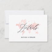 Roze waterverf wereldkaart bruiloft details RSVP kaartje (Voorkant)