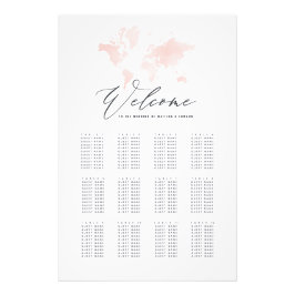 Roze waterverf wereldkaart trouwzitplaats foto afdruk