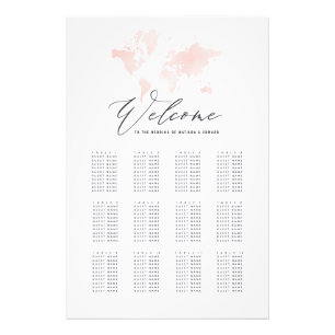 Roze waterverf wereldkaart trouwzitplaats foto afdruk