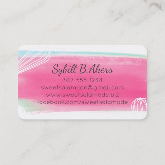 Roze waterverf whiskybakkerijkoek bu visitekaartje (Achterkant)