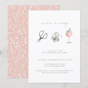 Roze Waterverf Wijn Wrap Kerstfeest Kaart
