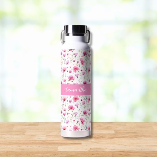 Roze Waterverf Wildbloem Naam Waterfles