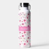 Roze Waterverf Wildbloem Naam Waterfles (Voorkant)