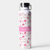 Roze Waterverf Wildbloem Naam Waterfles (Achterkant)