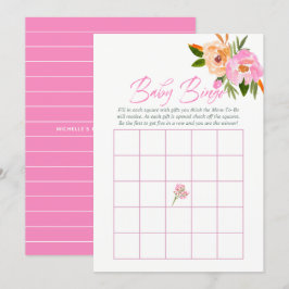 Roze waterverf wildbloemen Baby shower Baby Bingo Kaart