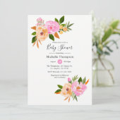 Roze waterverf wildbloemen Baby shower Kaart (Staand voorkant)