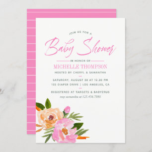 Roze waterverf wildbloemen Baby shower Kaart