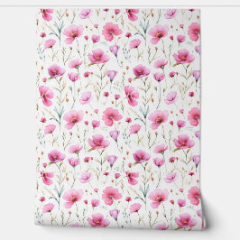 Roze waterverf wilde bloem behang