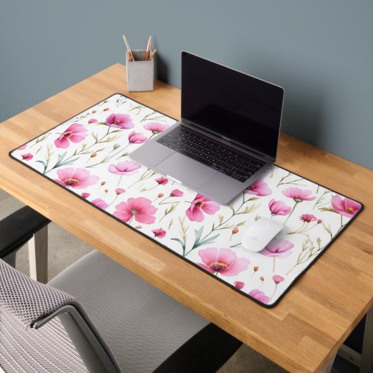 Roze waterverf wilde bloem bureaumat (Kantoor 2)