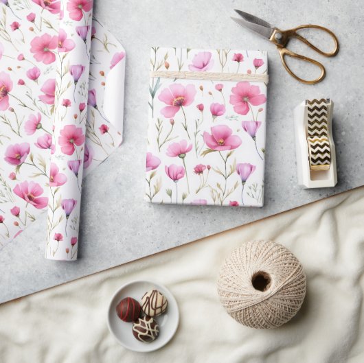 Roze waterverf wilde bloem cadeaupapier (Crafts)