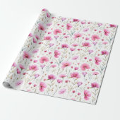 Roze waterverf wilde bloem cadeaupapier (Uitgerold)