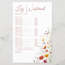 Roze Waterverf Wilde Bloem Elegante Service Menu