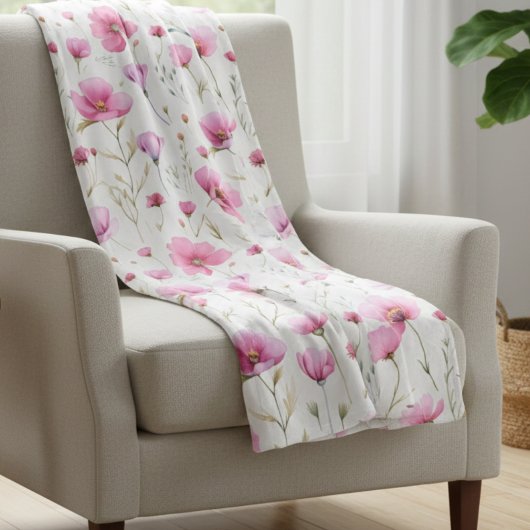 Roze waterverf wilde bloem fleece deken