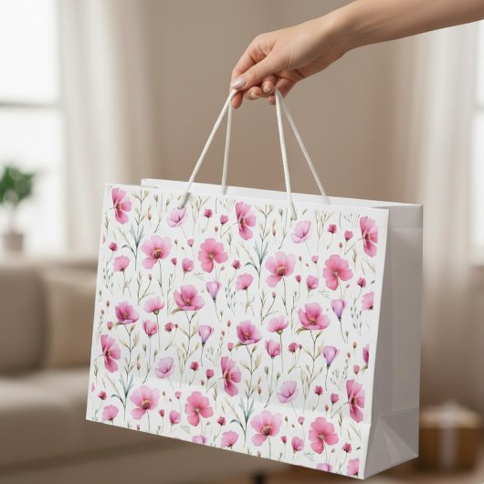 Roze waterverf wilde bloem groot cadeauzakje