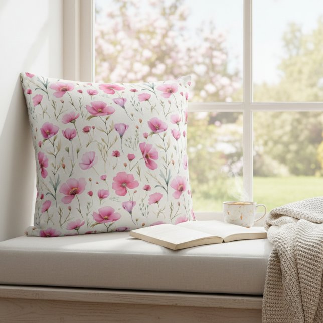 Roze waterverf wilde bloem kussen (Creator heeft geüpload)