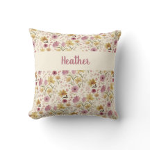 Roze Waterverf Wilde Bloem Monogram Naam