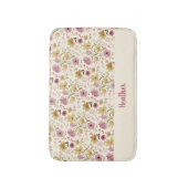 Roze Waterverf Wilde Bloem Monogramnaam Badmat (Voorkant Verticaal)