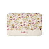 Roze Waterverf Wilde Bloem Monogramnaam Badmat (Voorkant)