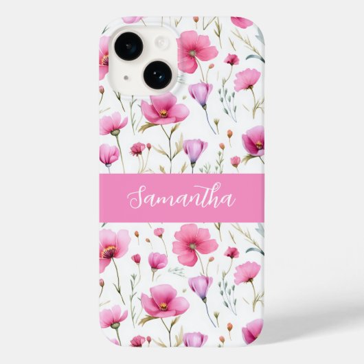 Roze Waterverf Wilde Bloem Naam Case-Mate iPhone Case (Achterkant)