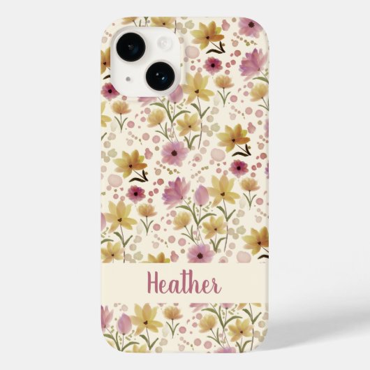 Roze Waterverf Wilde Bloem Naam Case-Mate iPhone Case (Achterkant)