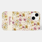 Roze Waterverf Wilde Bloem Naam Case-Mate iPhone Case (Achterkant (horizontaal))