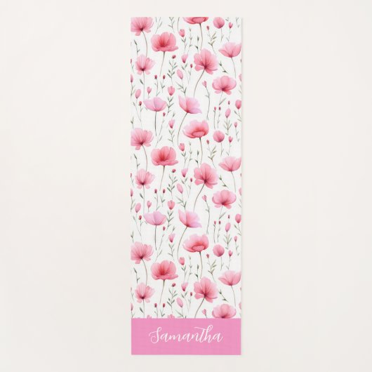 Roze Waterverf Wilde Bloem Naam Yogamat (Voorkant)