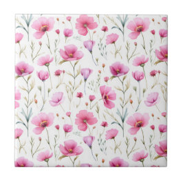 Roze waterverf wilde bloem tegeltje