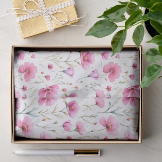 Roze waterverf wilde bloem tissuepapier (Geschenk)