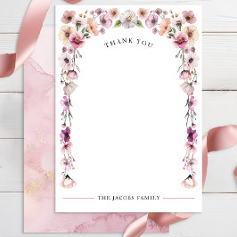 Roze Waterverf Wildflower Dankjewel Card – Dusty Bedankkaart