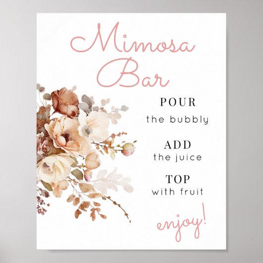 Roze Waterverf Wildflower Floral Mimosa Bar Teken Poster (Voorkant)
