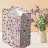 Roze Waterverf Wildflower Gift Bag – Dusty Floral Medium Cadeauzakje