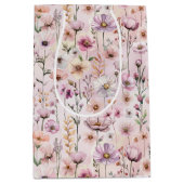 Roze Waterverf Wildflower Gift Bag – Dusty Floral Medium Cadeauzakje (Voorkant)