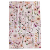 Roze Waterverf Wildflower Gift Bag – Dusty Floral Medium Cadeauzakje (Achterkant)