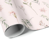 roze waterverf Wildflower Sage Groen groen Cadeaupapier (Rol Hoek)