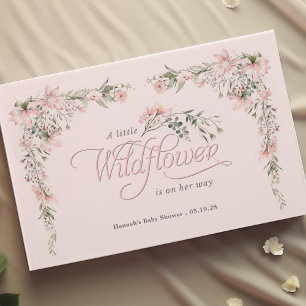 Roze waterverf wildflower thema baby girl shower gastenboek